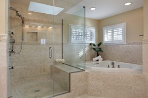 custom cut frameless shower door by Hopkins Glass, MN