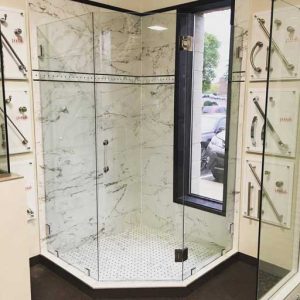 custom cut frameless shower door by Hopkins Glass MN