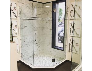 neo angle frameless glass shower doors and enclosures Hopkins Glass and Shower Door
