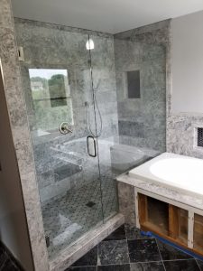 inline door and panel frameless glass shower